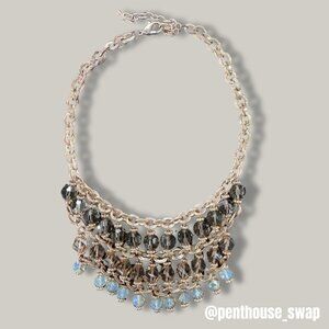 2 Tier Statement Necklace on Gold Tone Chain